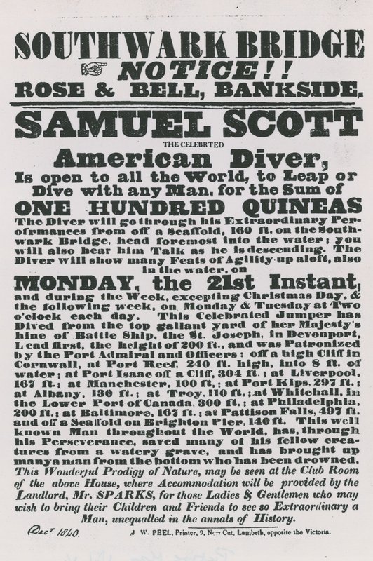 Cartaz, anunciando, um, mergulho, de, Southwark, ponte de English School