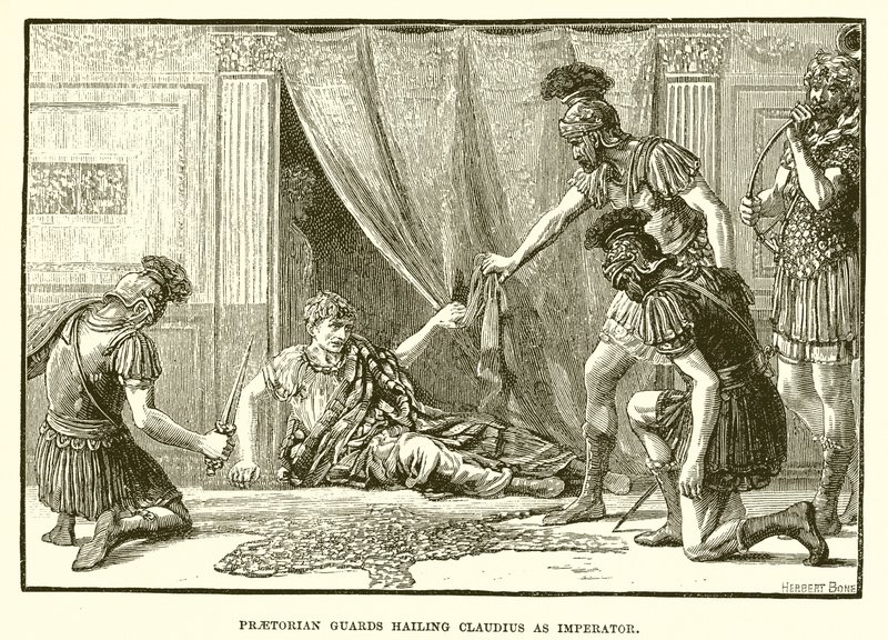 Guardas pretorianos saudando Claudius como imperador de English School