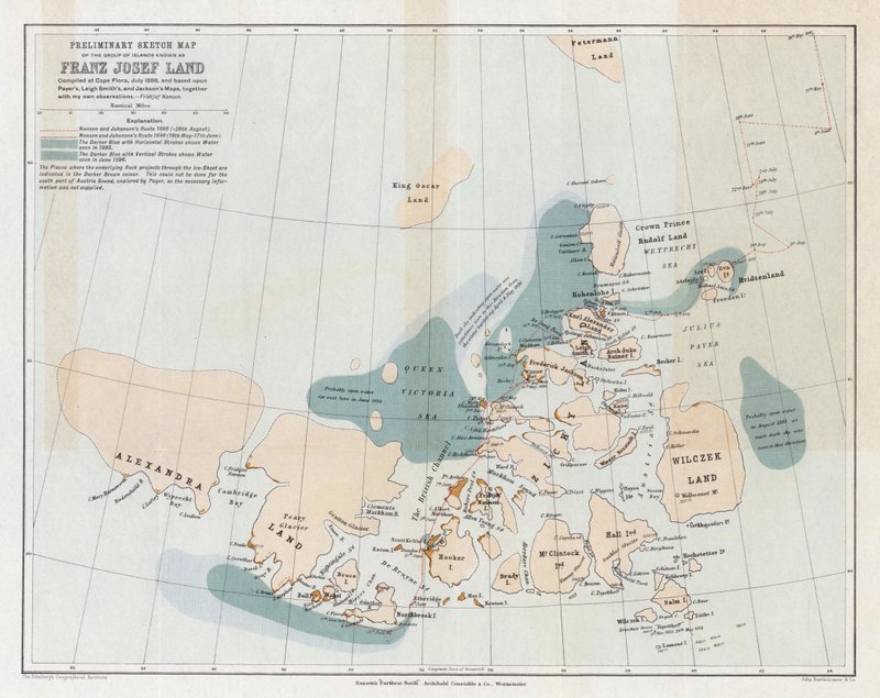 Mapa de esboço preliminar do grupo de ilhas conhecidas como Franz Josef Land de English School