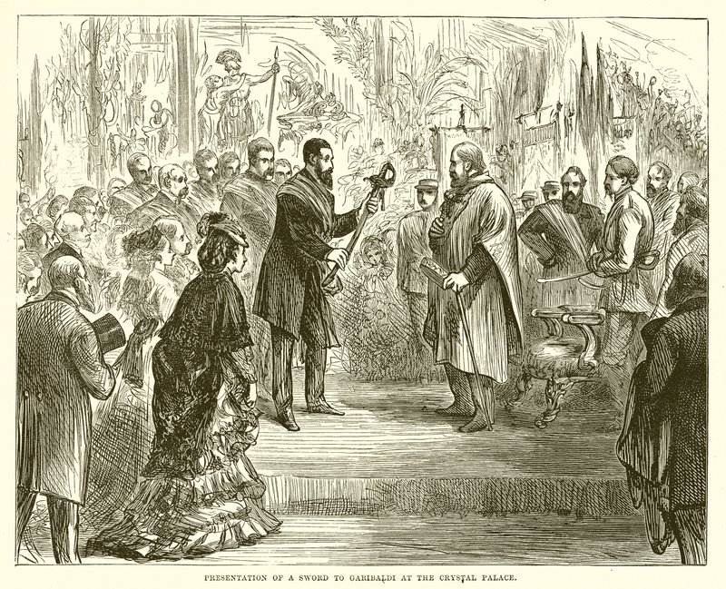 Apresentação de uma espada a Garibaldi no Palácio de Cristal de English School