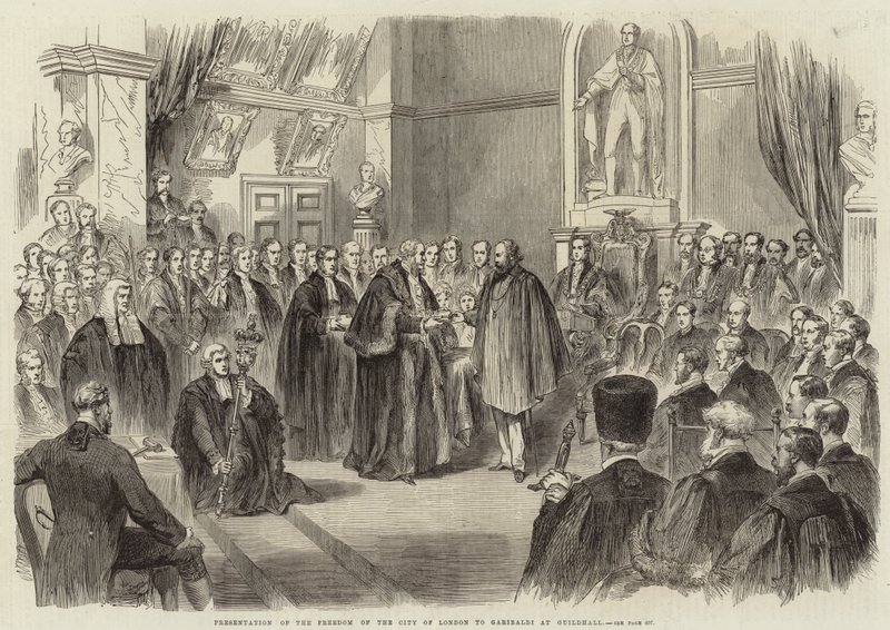 Apresentação da liberdade da cidade de Londres a Garibaldi em Guildhall de English School