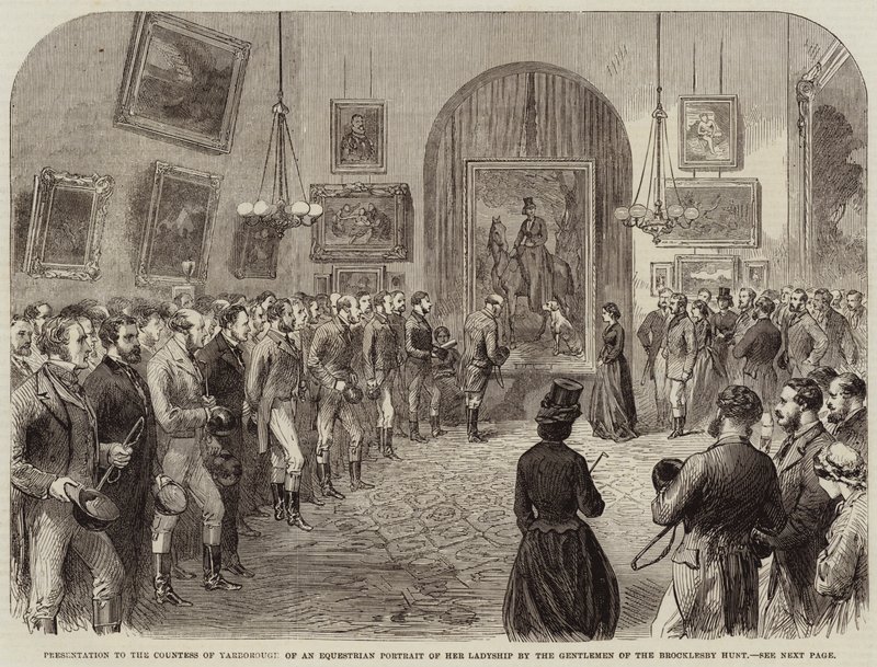 Apresentação à condessa de Yarborough de um retrato equestre de sua senhoria pelos senhores da caça Brocklesby de English School