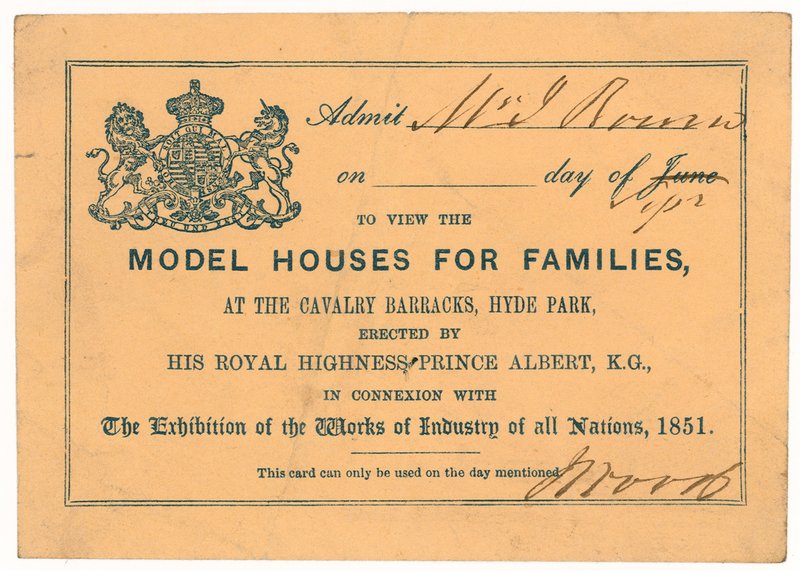 Prince Alberts Model Lodging House, Grande Exposição, 1851, Entrance ticket de English School