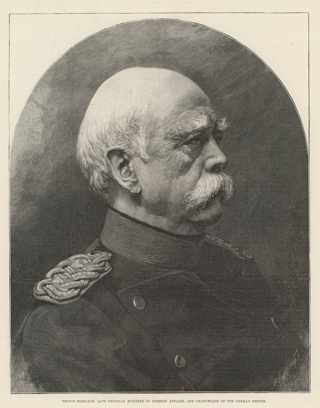 Príncipe Bismarck, falecido Ministro dos Negócios Estrangeiros da Prússia, e Chanceler do Império Alemão (gravura) de English School
