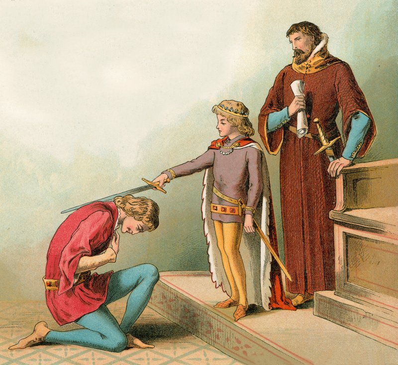 Prince Edward (mais tarde conhecido como o Príncipe Negro), criando cavalheiros aos seis anos de idade de English School