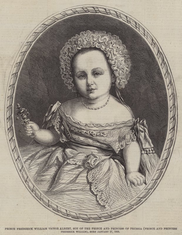 Príncipe Frederick William Victor Albert, Filho do Príncipe e Princesa da Prússia (Príncipe e Princesa Frederick William), Nascido em 27 de Janeiro de 1859 (gravura) de English School