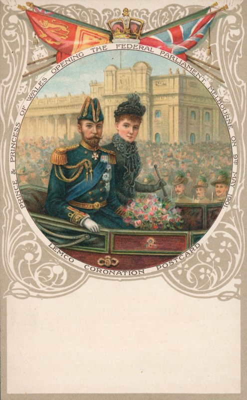 Príncipe e Princesa de Gales, abrindo o Parlamento Federal, Melbourne, 9 de maio de 1901 de English School
