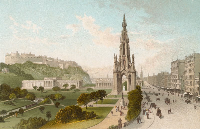 Princes Street Edinburgh. Olhando para o oeste de English School