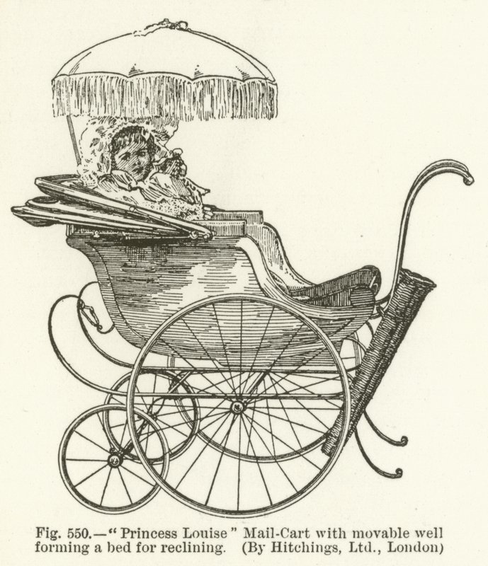 Princesa Louise Mail-Cart com móvel bem formando uma cama para reclináveis, por Hitchings, Londres de English School