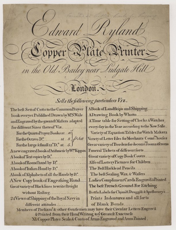 Impressora, Edward Ryland, cartão comercial de English School