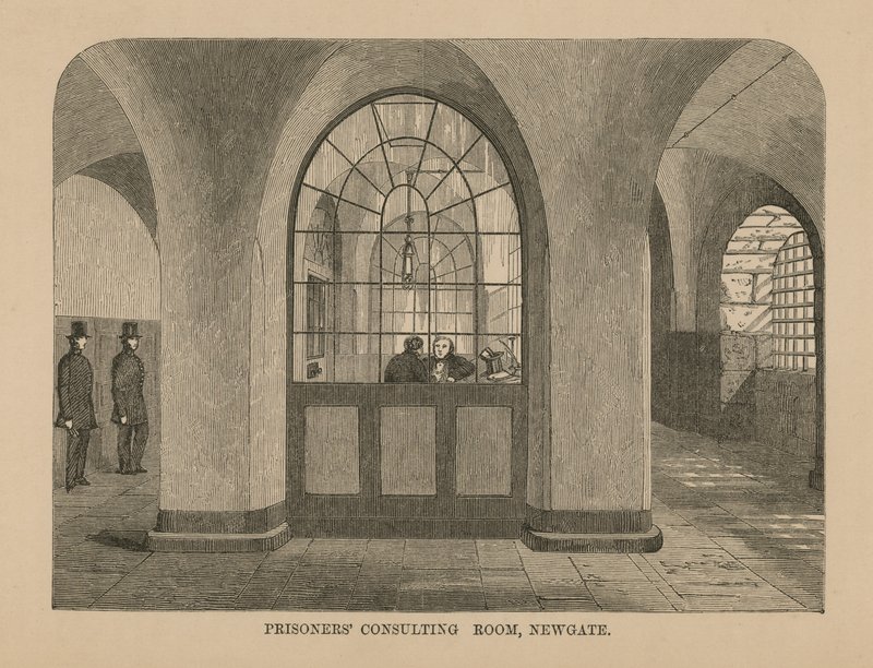 Prisioneiros que consultam o quarto em Newgate de English School