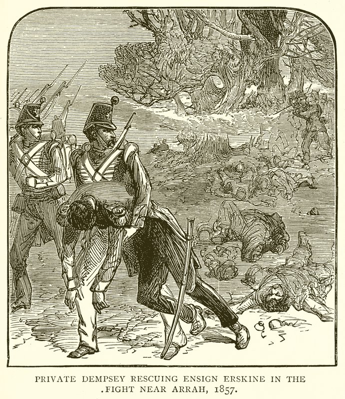 Dempsey particular resgatando o alferes Erskine na luta perto de Arrah, 1857 de English School