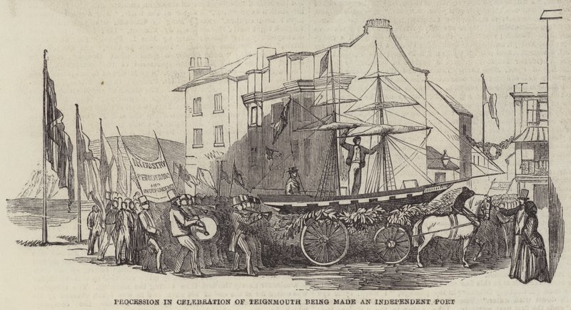 Procissão em Celebração da Boca de Teignmouth sendo feita um Porto Independente (gravura) de English School