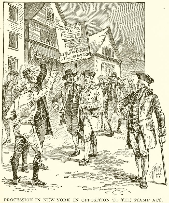 Procissão em Nova York em oposição ao Stamp Act de English School