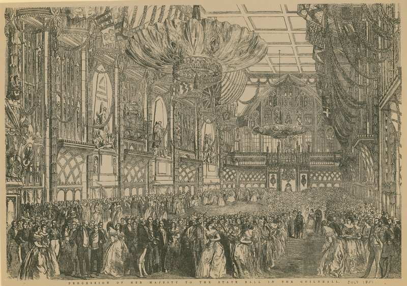 Procissão de Sua Majestade ao Baile Estadual no Guildhall, Londres, julho de 1851 de English School