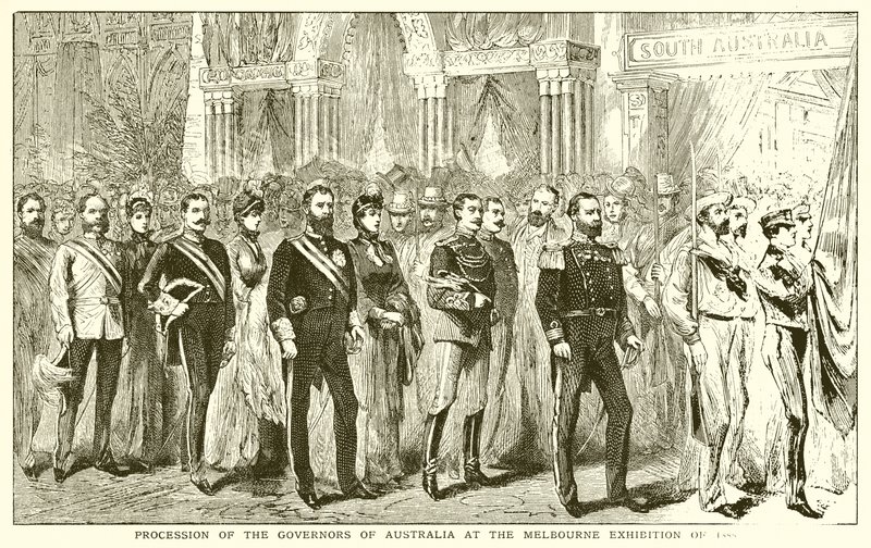 Procissão dos Governadores da Austrália na Exposição de Melbourne de 1888 de English School