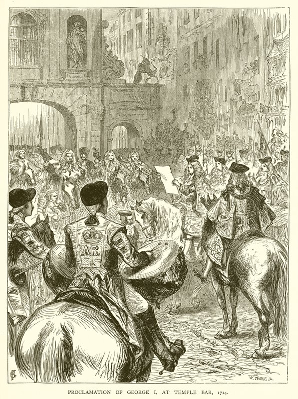 Proclamação de George I em Temple Bar, 1714 de English School