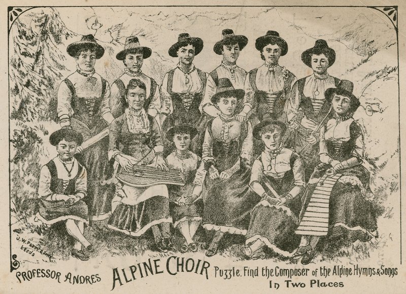 Professor André, quebra-cabeça Alpine Choir: encontre o compositor dos Hinos e Canções dos Alpes em dois lugares de English School
