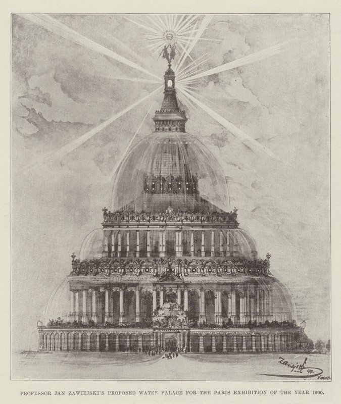 Proposta do Professor Jan Zawiejski para o Palácio da Água da Exposição do Ano de 1900 em Paris (litho) de English School