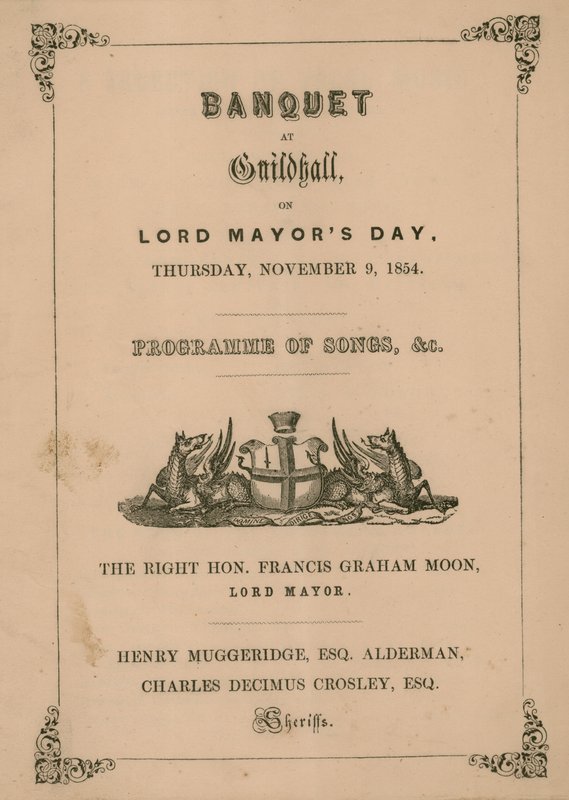 Programa para o banquete no Guildhall, Londres, em 9 de novembro de 1854 de English School