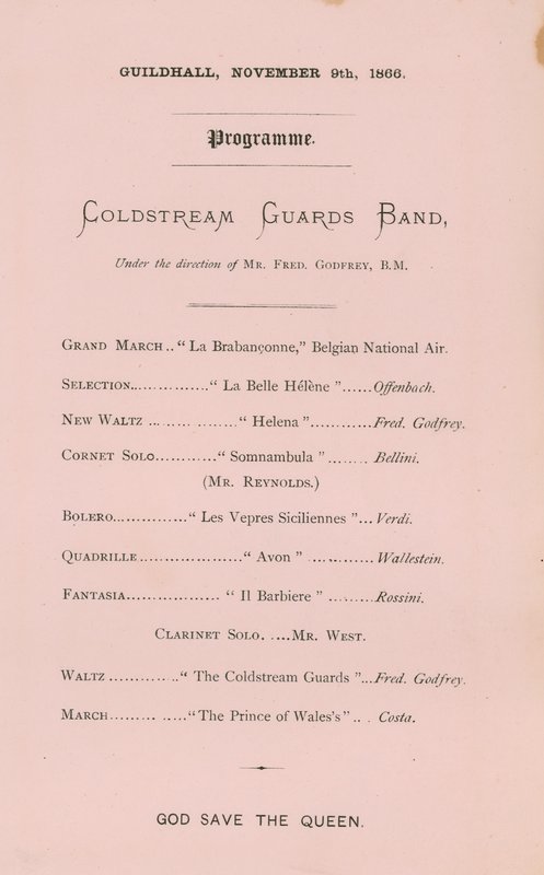 Programa para o banquete no Guildhall, Londres, em 9 de novembro de 1866 de English School