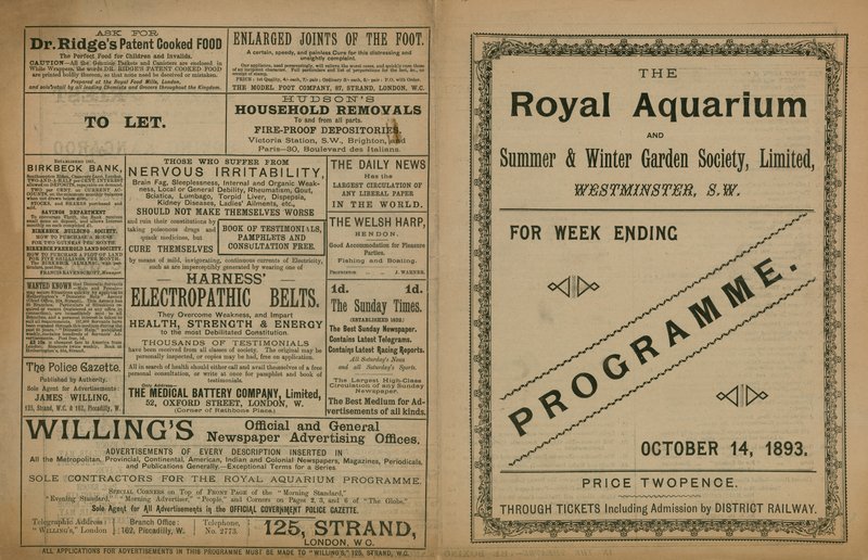 Programa de eventos no Royal Aquarium de English School