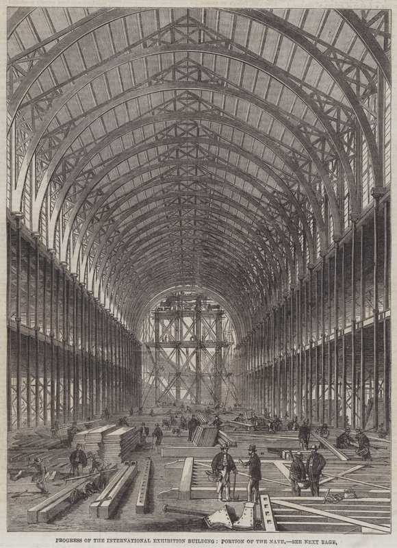 Progresso do Edifício da Exposição Internacional, Porção da Nave (gravura) de English School