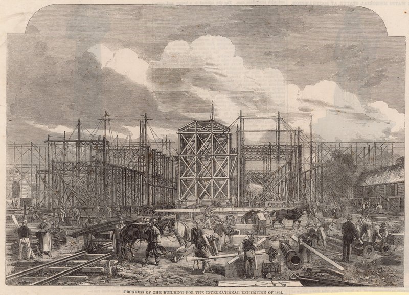Progresso na construção da exposição internacional de 1862 de English School