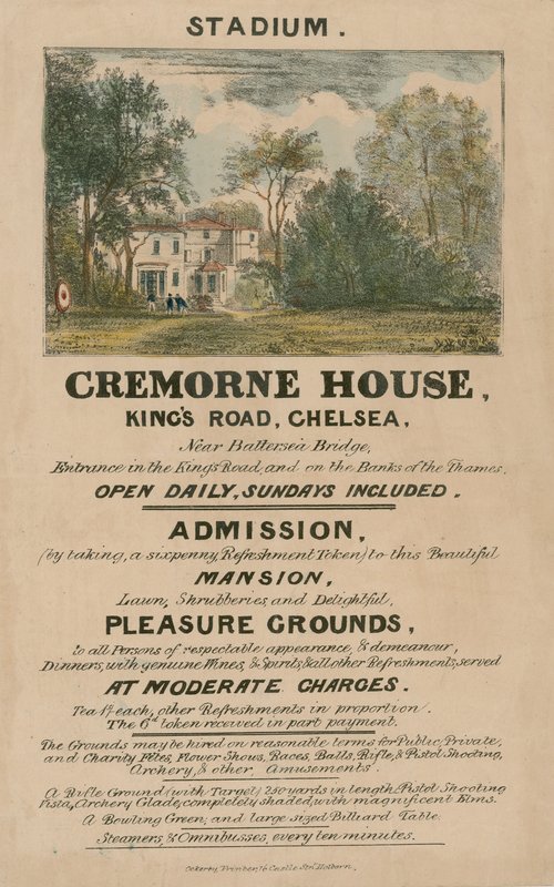 Folheto promocional do Estádio, Cremorne House, Kings Road, Chelsea, Londres de English School
