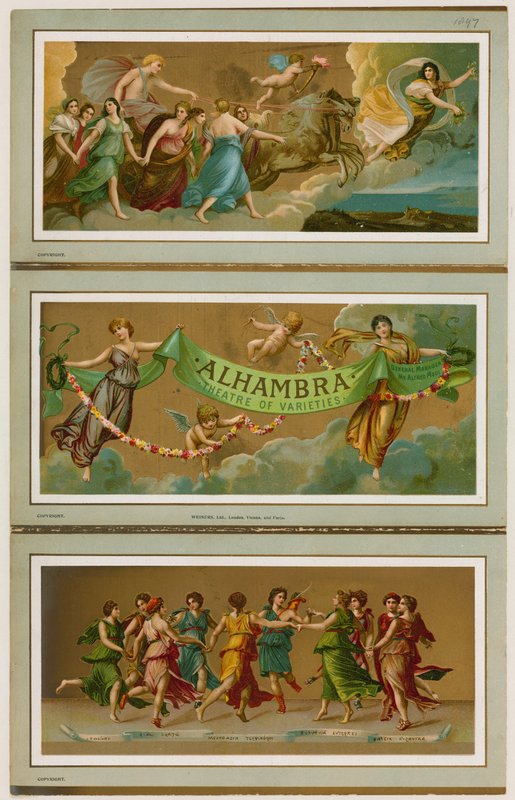Folheto promocional do Alhambra Theatre of Varieties, Londres de English School