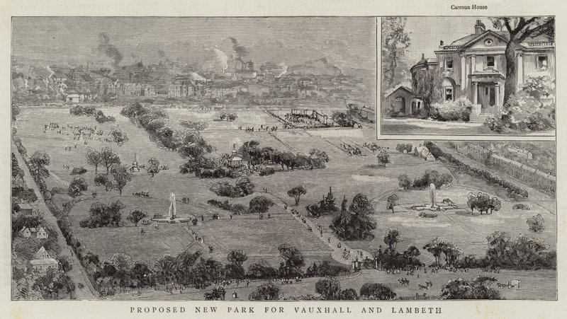 Proposta de Novo Parque para Vauxhall e Lambeth (gravura) de English School
