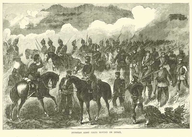Corpo do Exército Prussiano em movimento em Sedan, setembro de 1870 de English School