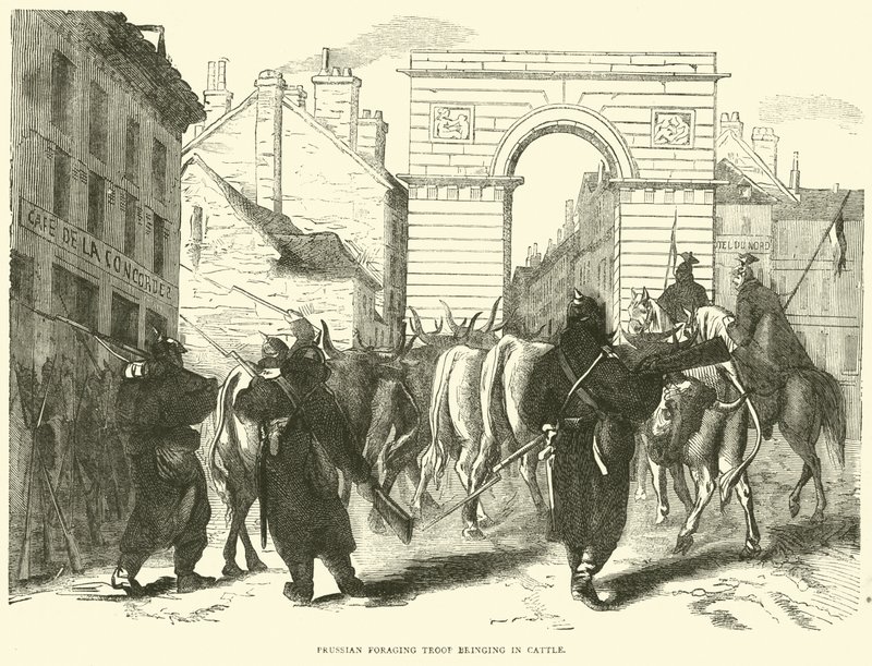 Tropa prussiana de forrageamento trazendo gado, outubro de 1870 de English School