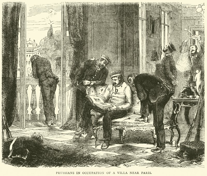Prussianos na ocupação de uma vila perto de Paris, outubro de 1870 de English School