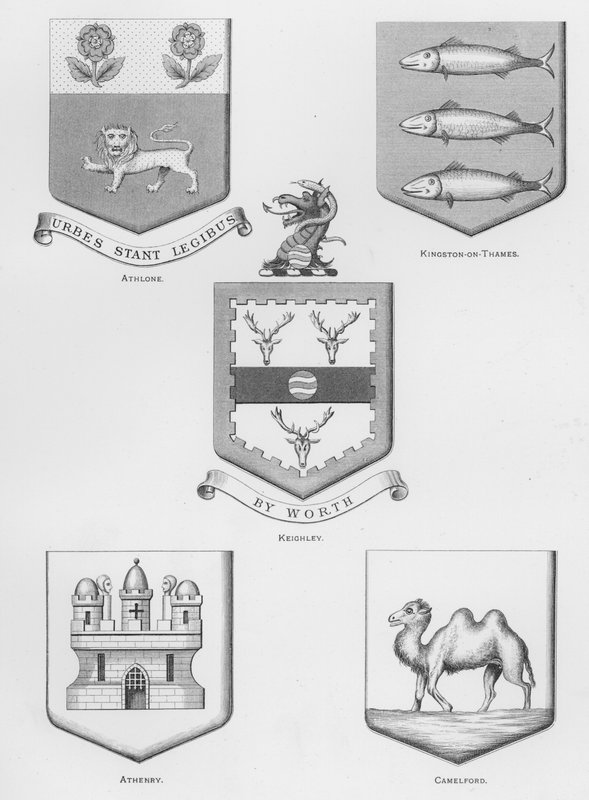 Armas públicas: Athlone; Kingston-on-Thames; Keighley; Athenry; Camelford (gravura) de English School