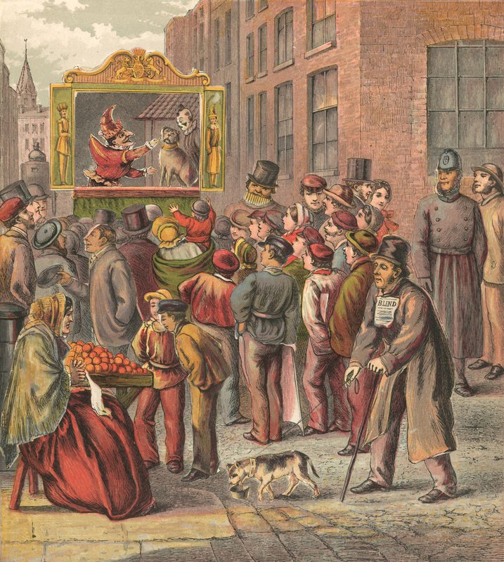Punch e Judy mostram na rua de English School
