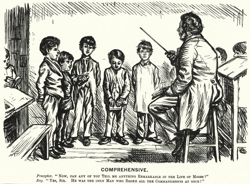 Soco cartoon: Abrangente - lição de educação religiosa (gravura) de English School