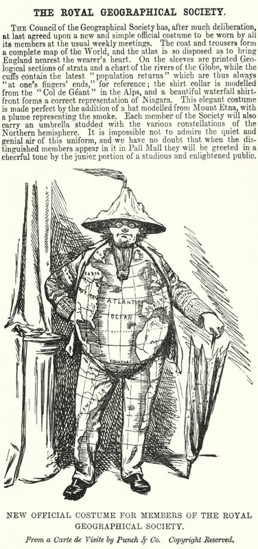 Soco cartoon: Novo Traje Oficial para Membros da Royal Geographical Society (gravura) de English School