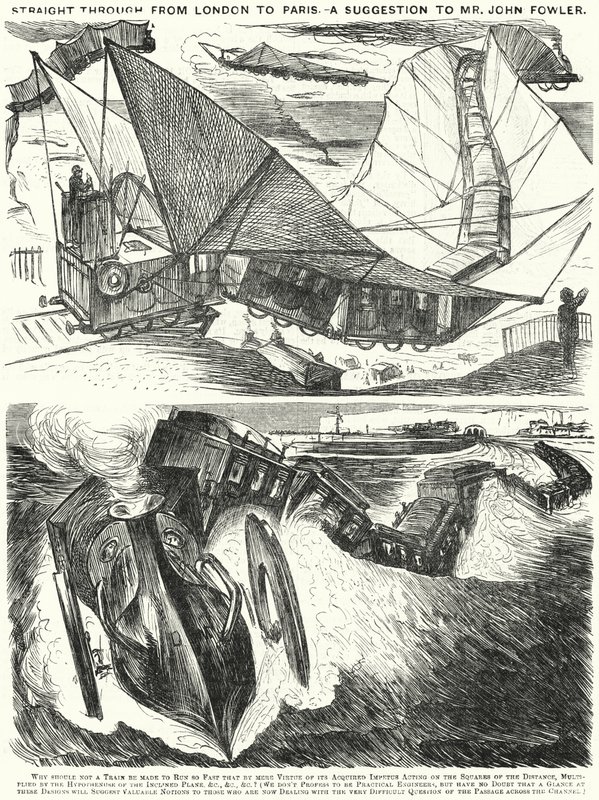Soco cartoon: Directo de Londres a Paris. Uma sugestão ao Sr. John Fowler (gravura) de English School
