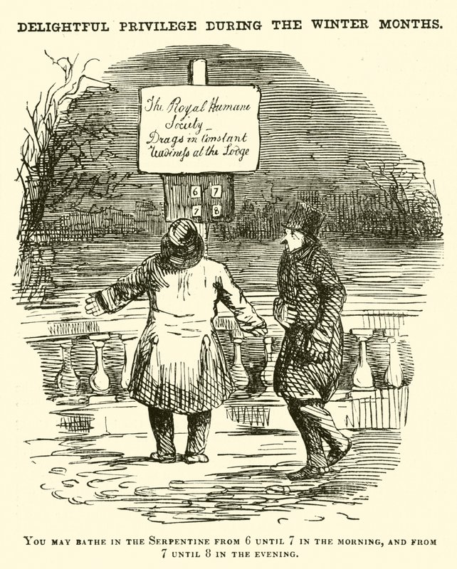 Desenhos animados de soco: Nadar na Serpentina, Hyde Park, Londres de English School