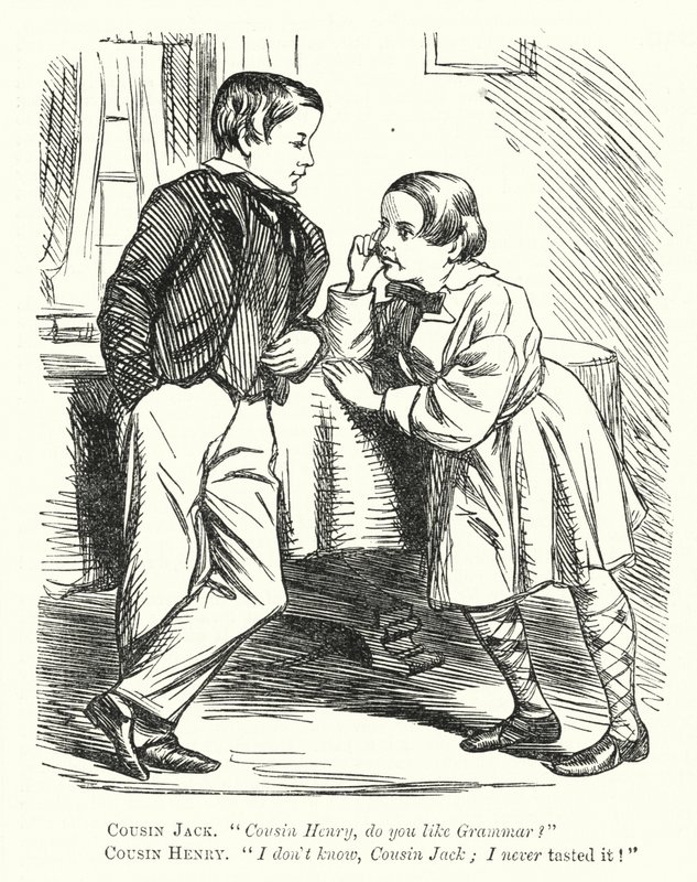 Punch cartoon: um mal-entendido sobre gramática (gravura) de English School