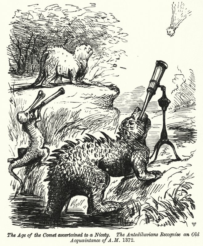 Punch cartoon: dinossauros observando um cometa (gravura) de English School
