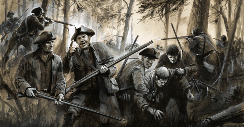 Perseguidos por soldados britânicos, os homens de George Washington voltaram para o campo desértico de inverno de English School