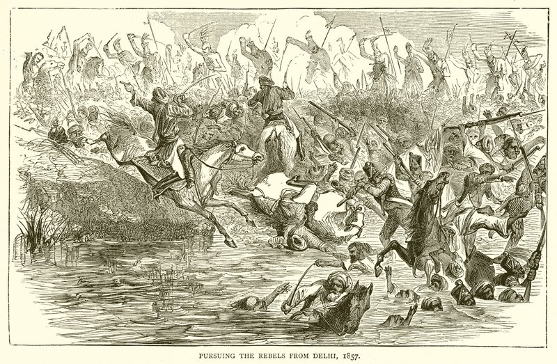 Perseguindo os rebeldes de Deli, 1857 de English School