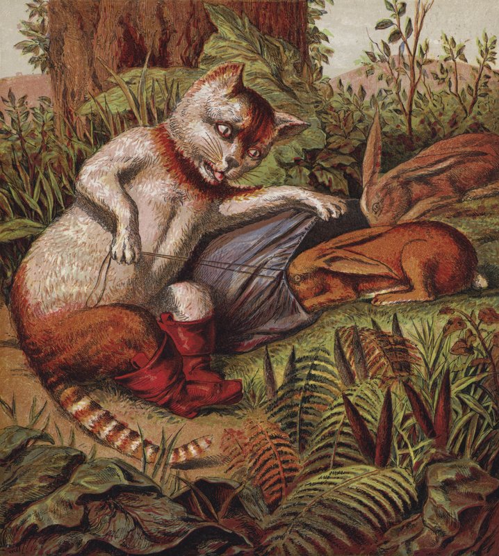 O Gato das Botas (litografia a cores) de English School