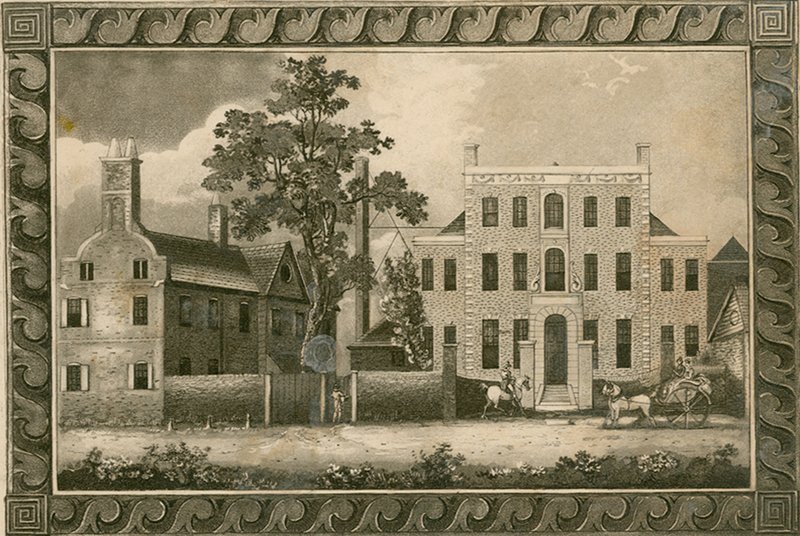 Escola de Putney, em Londres; gravuras datadas de 1805 por W Harding e assinadas pelo Rev. William Carmalt de English School