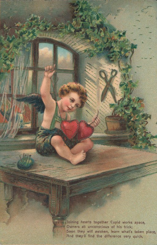 Putto juntando corações de English School