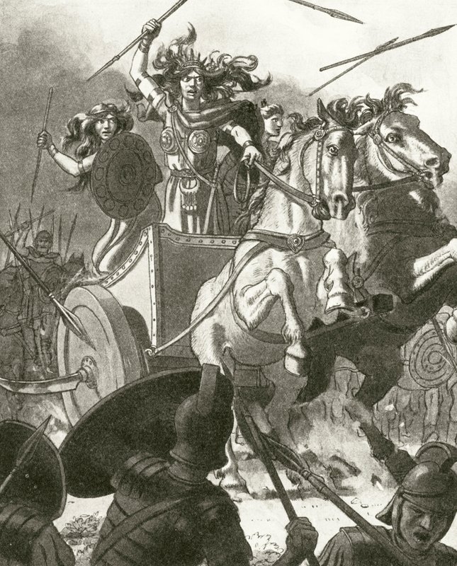 Rainha Boadicea na sua carruagem (litho) de English School