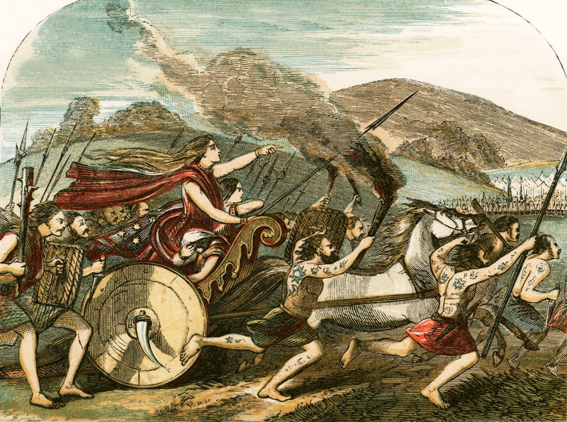 Rainha Boadicea liderando os bretões contra os romanos de English School