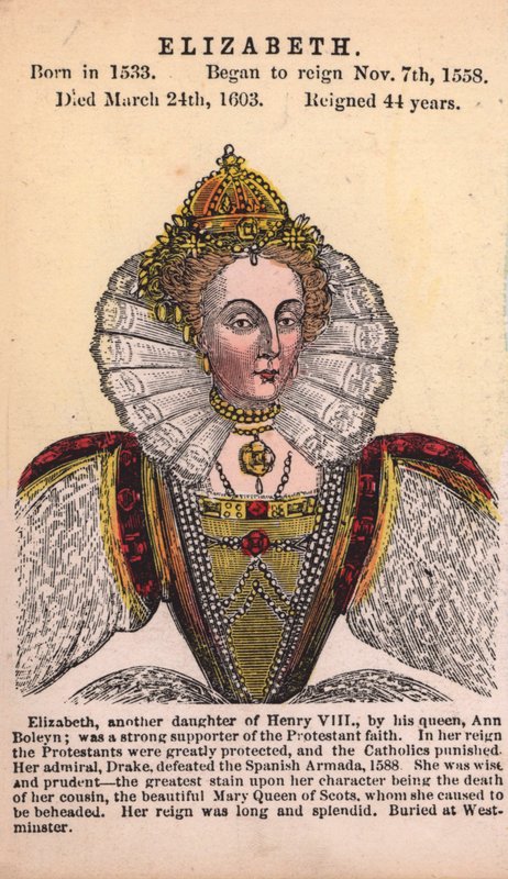 Rainha Elizabeth I (gravura colorida) de English School